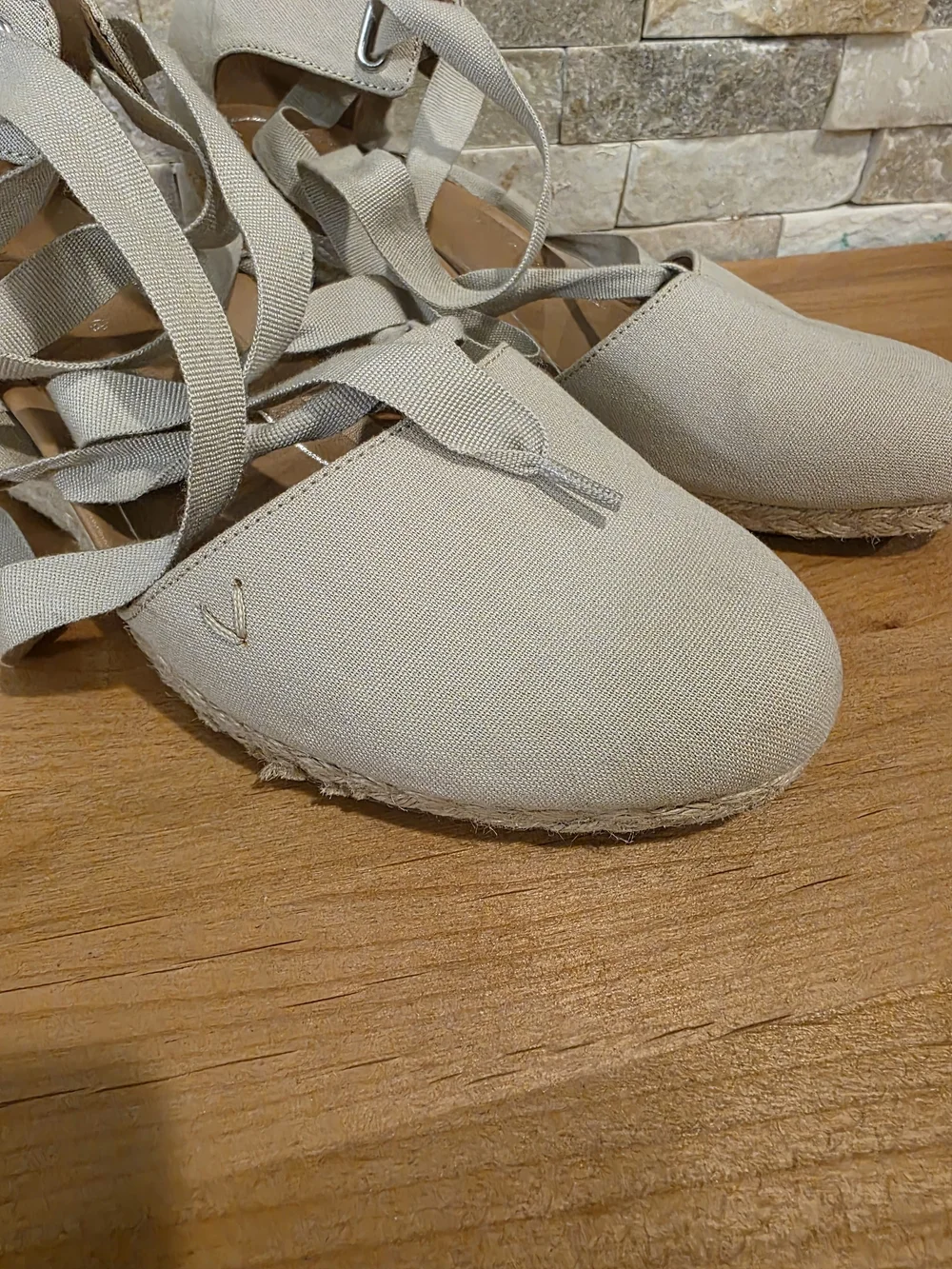 Vionic Lace-Up Espadrille Flats in Light Beige